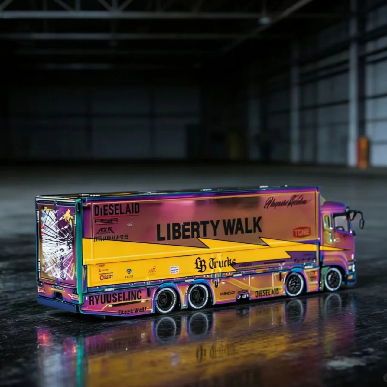 GCD 1/64 LB-TRUCKS Mitsubishi Fuso Super Great Chameleon Chrome Transporter