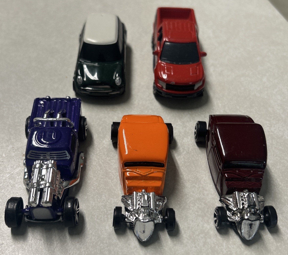 Maisto 1/64 Vehicle Lot Of 5, Mini Cooper/Raptor/Leadslinger/’34 Ford Hot Rods