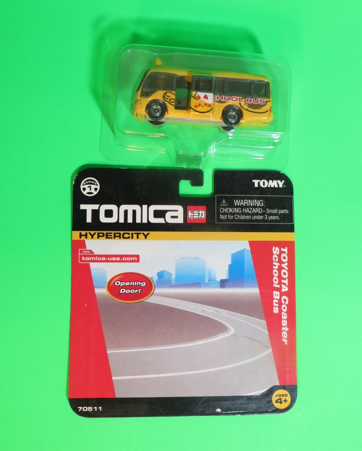 Tomy USA Tomica, Hypercity S1 Toyota Coaster Cat School Bus…Sold, Off-Card