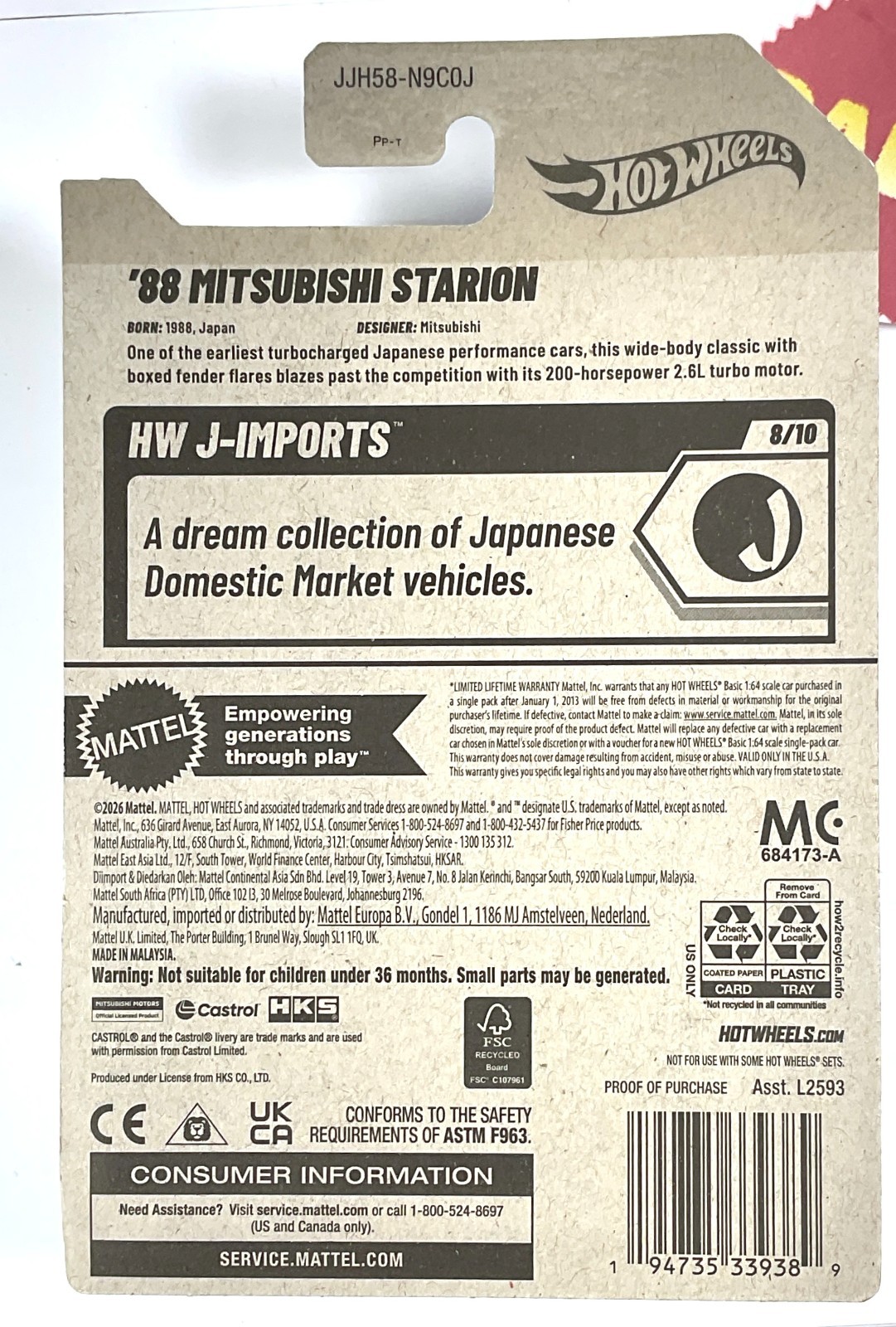 2026 Hot Wheels ’88 Mitsubishi Starion Hw J-Imports White, 1st Ed. #177