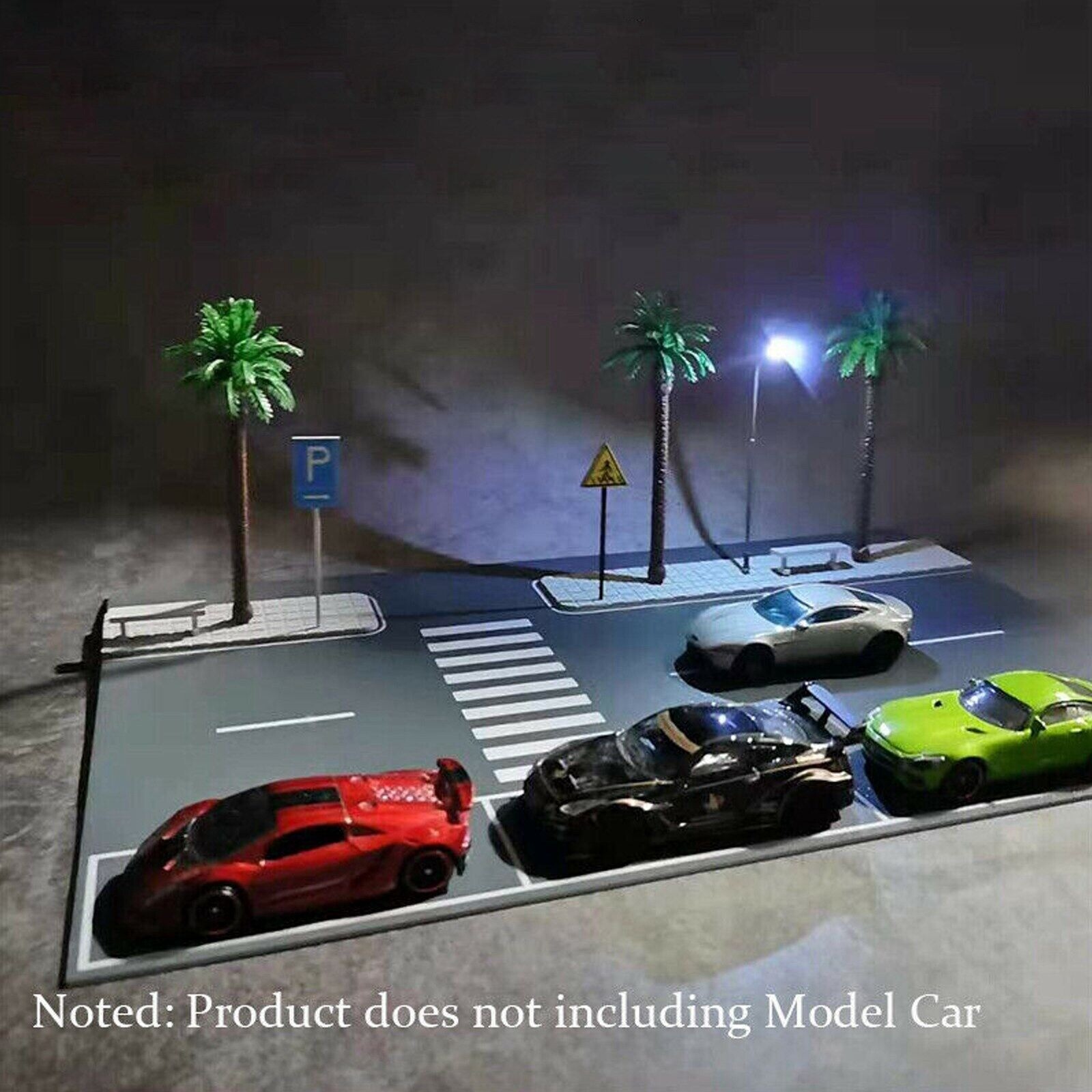 Diorama Car Parking Lot Model LED Lighting Street Road 1/64 Scene Display Model