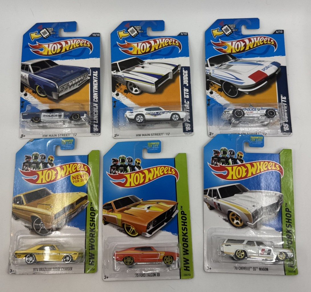 Hot Wheels Lot of 6 HW Main Street Workshop Police Muscle Cars Carded New