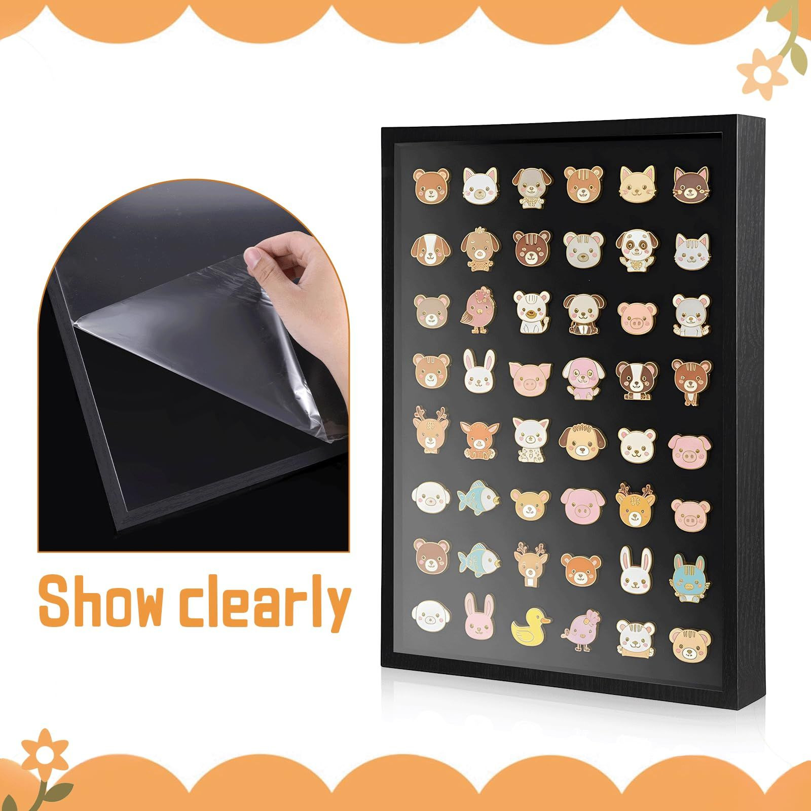 15.7 x 11.8” Pin Display Case Enamel x 11.8 inches, Black