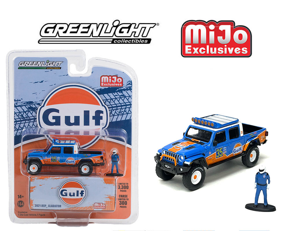 Greenlight 1:64 2021 Jeep Gladiator GULF w/Driver Diecast Model Car 51453