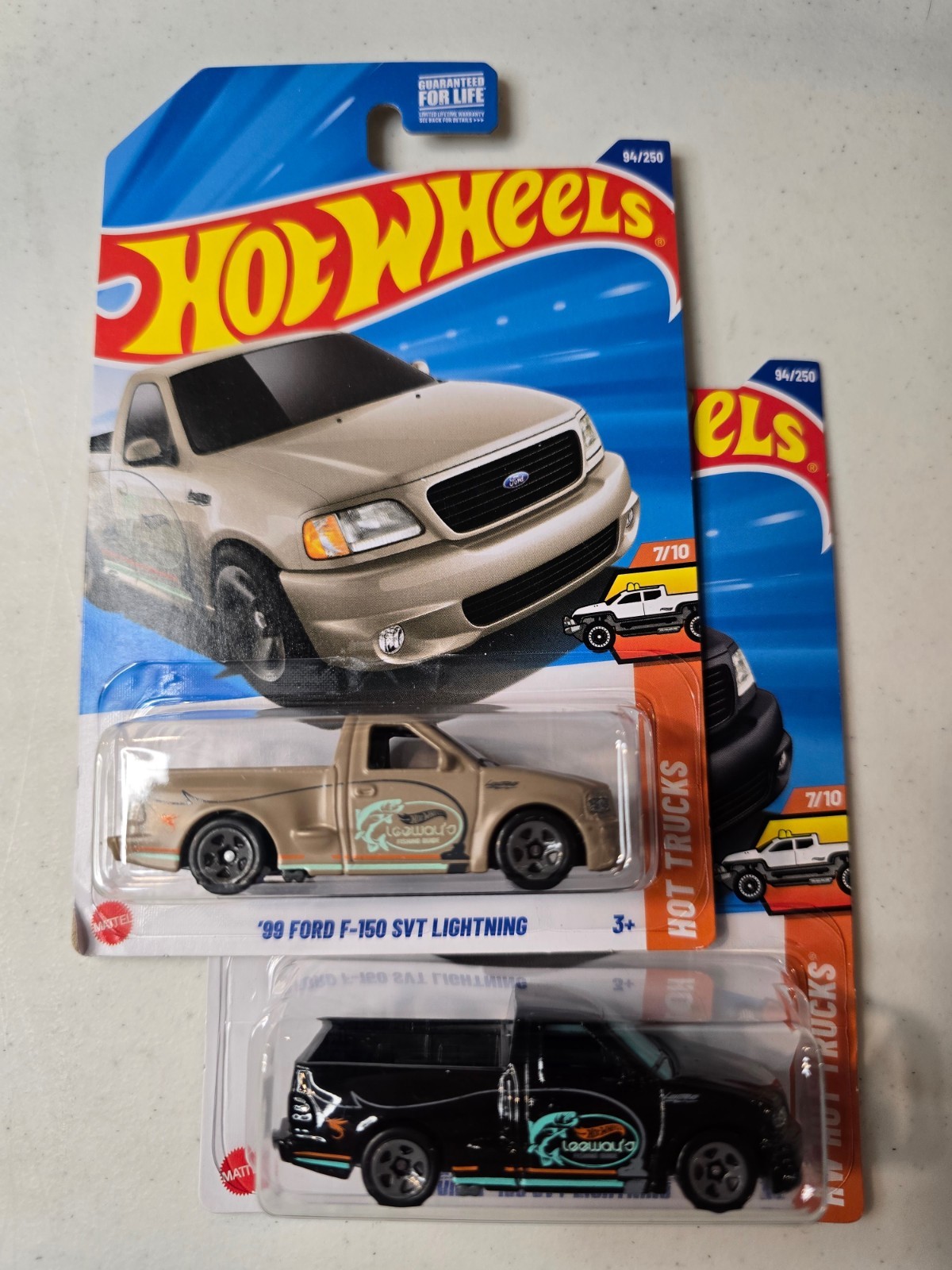2025 Hot Wheels ‘99 FORD F-150 SVT Lightning Black & Tan (Lot of 2)