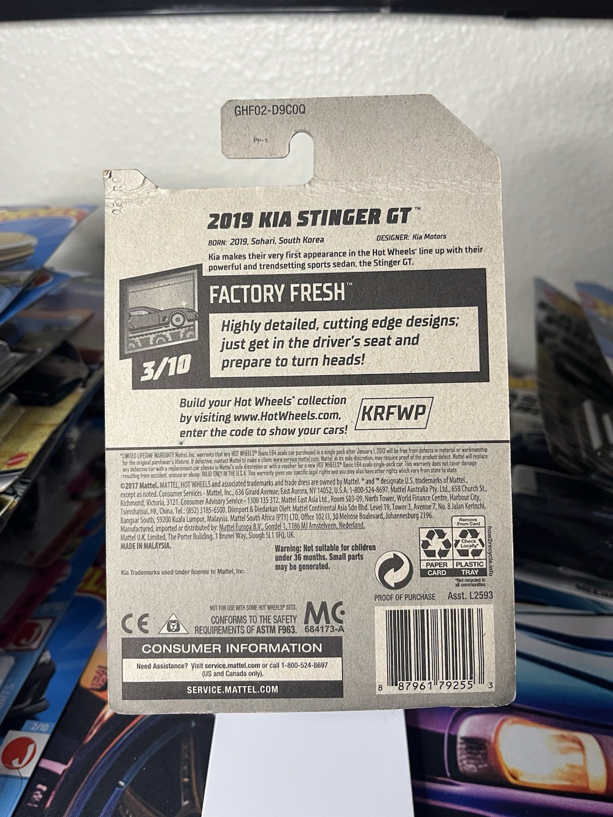 Hot Wheels Factory Fresh 3/10 2019 Kia Stinger GT 198/250 Gray