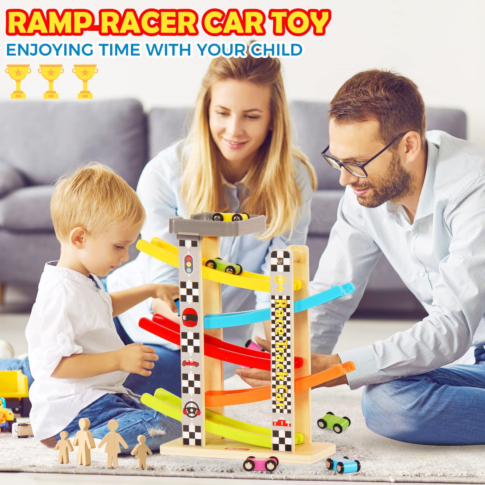 Belleur Montessori Toy for 1-3 Years Old Boys and Girls, Kid Race Track Car f…