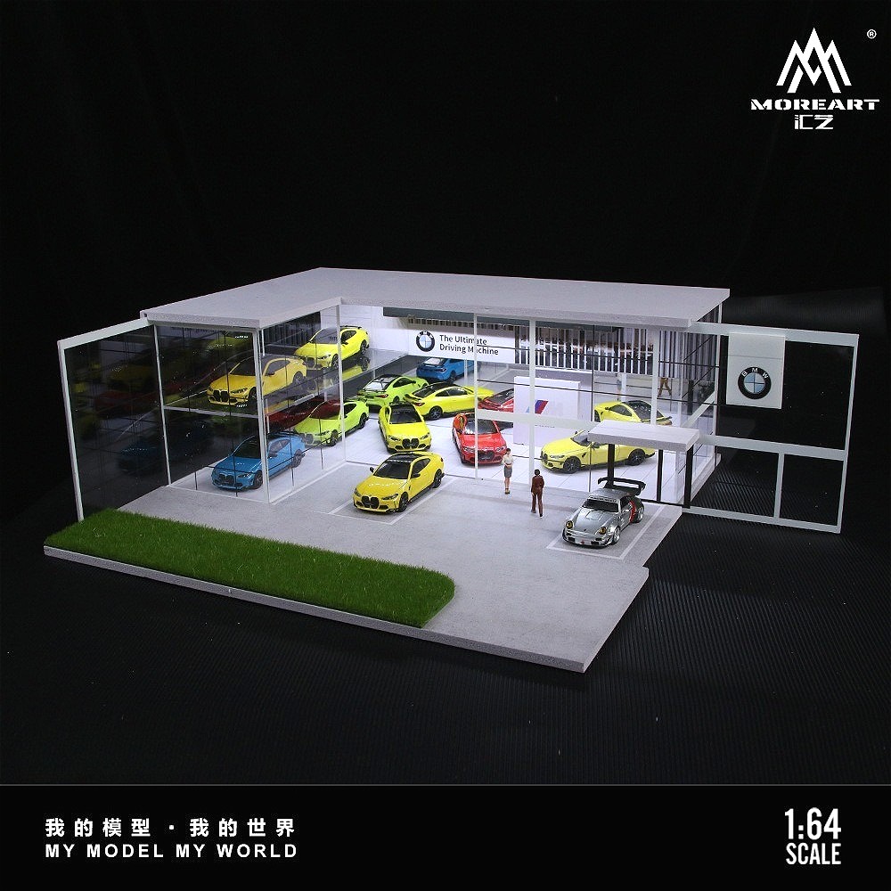 US Diorama 1/64 Diecast Garage Model LED Parking Lot Scene Display Case Building