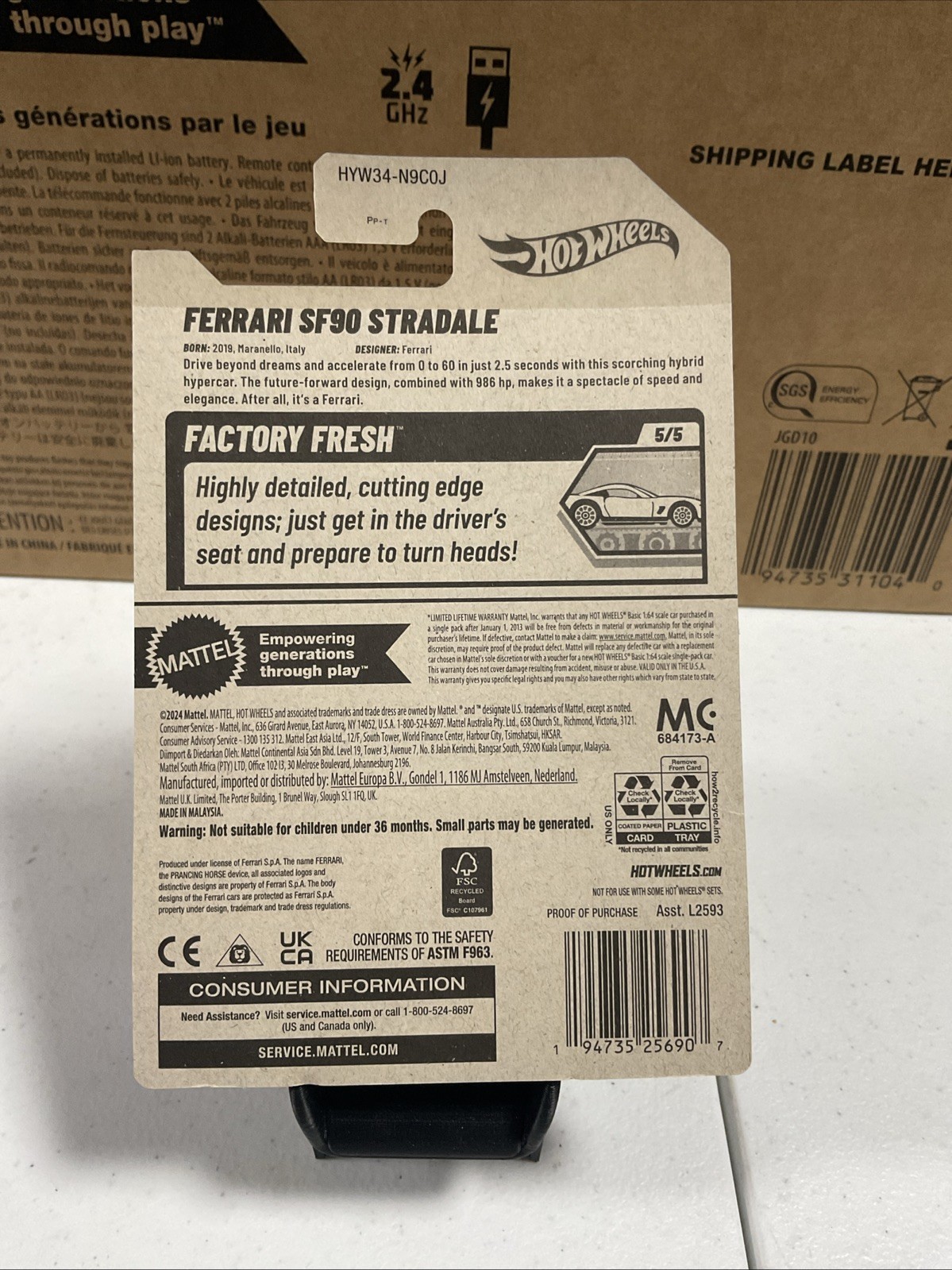 2025 Hot Wheels Ferrari SF90 Stradale Red Factory Fresh 191/250