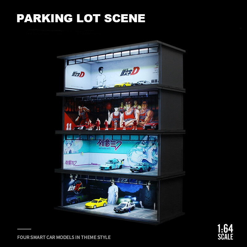 Diorama 1:64 Car Garage Model LED Lighting City Car Showroom Scene Display Model