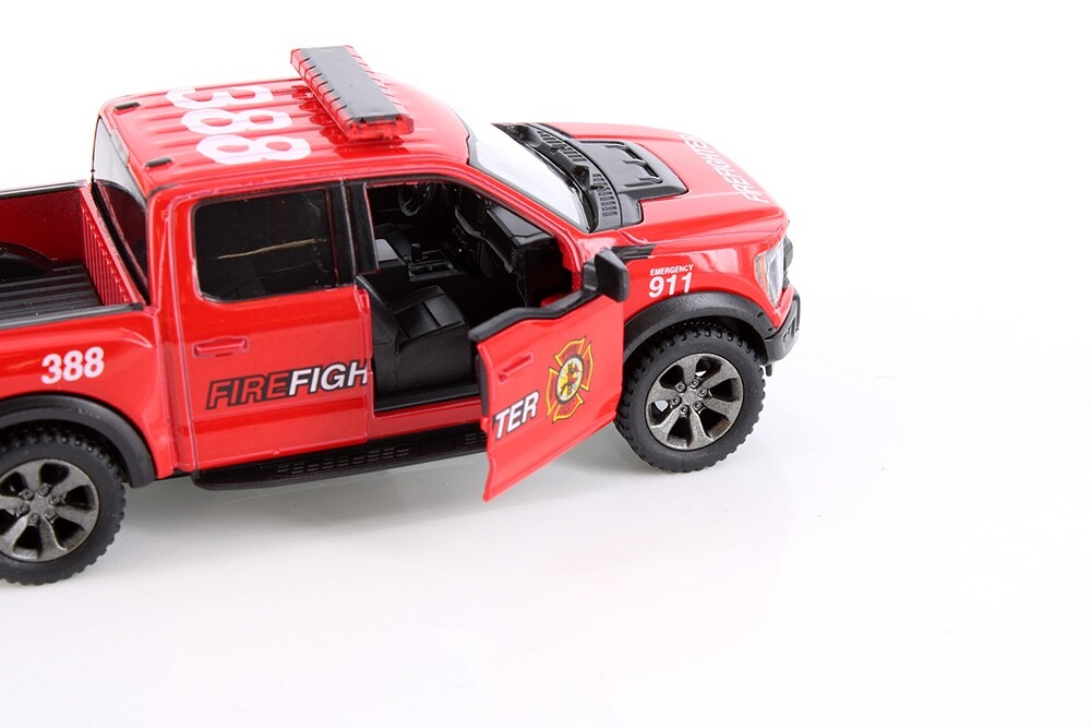 2 PC Kinsmart 2022 Ford F-150 Raptor Police/Fire 1:46 Diecast Toy Truck 5 inch