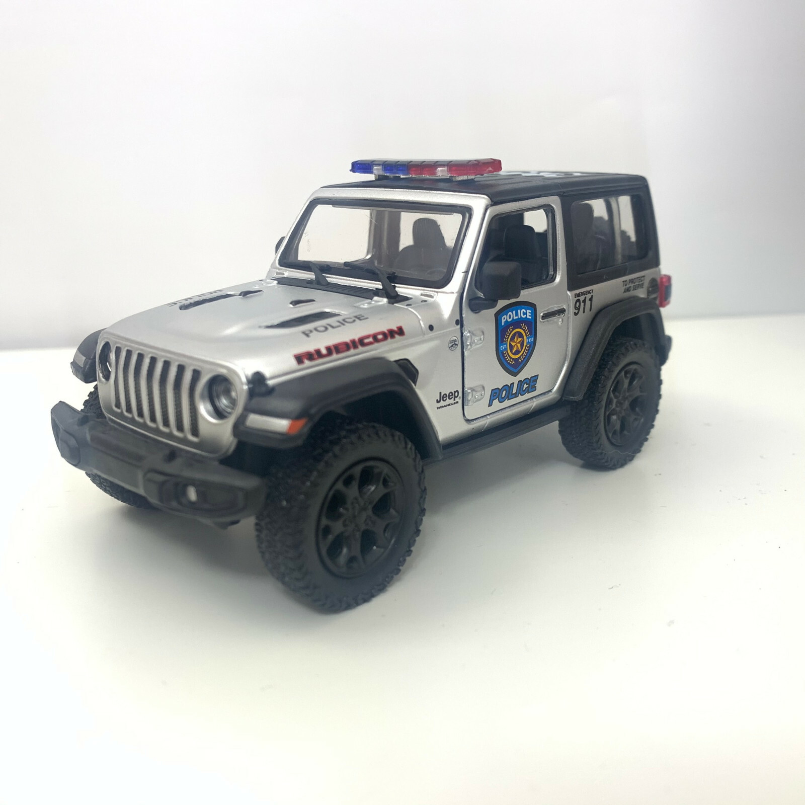 Jeep Wrangler Rubicon 4×4 Hard Top, Police, Diecast Model Toy Car, 1/34 Scale