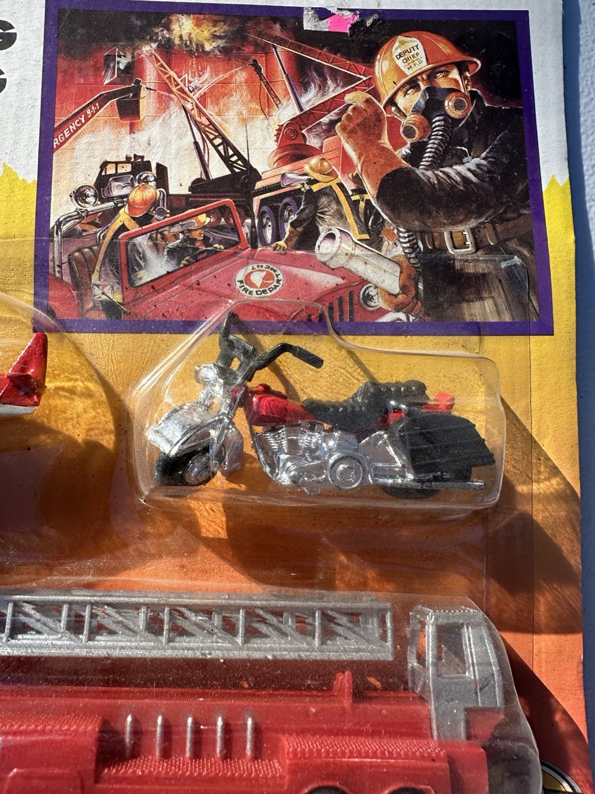 Retro Die Cast Fire Rescue Emergency Vehicle Set Sealed Ladder Truck Helicopter