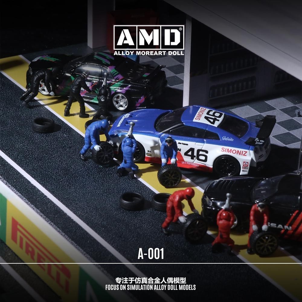 CAR REPAIR MECHANIC FIGURE WHEELS & TIRES DECALS 1/64 DIECAST BY MOREART AMD MA