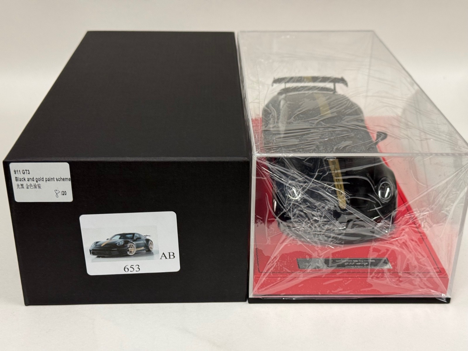 1/18 Ivy Porsche 911 GT3 992.1 in Black with Gold Stripe on Leather 20 pcs AB653