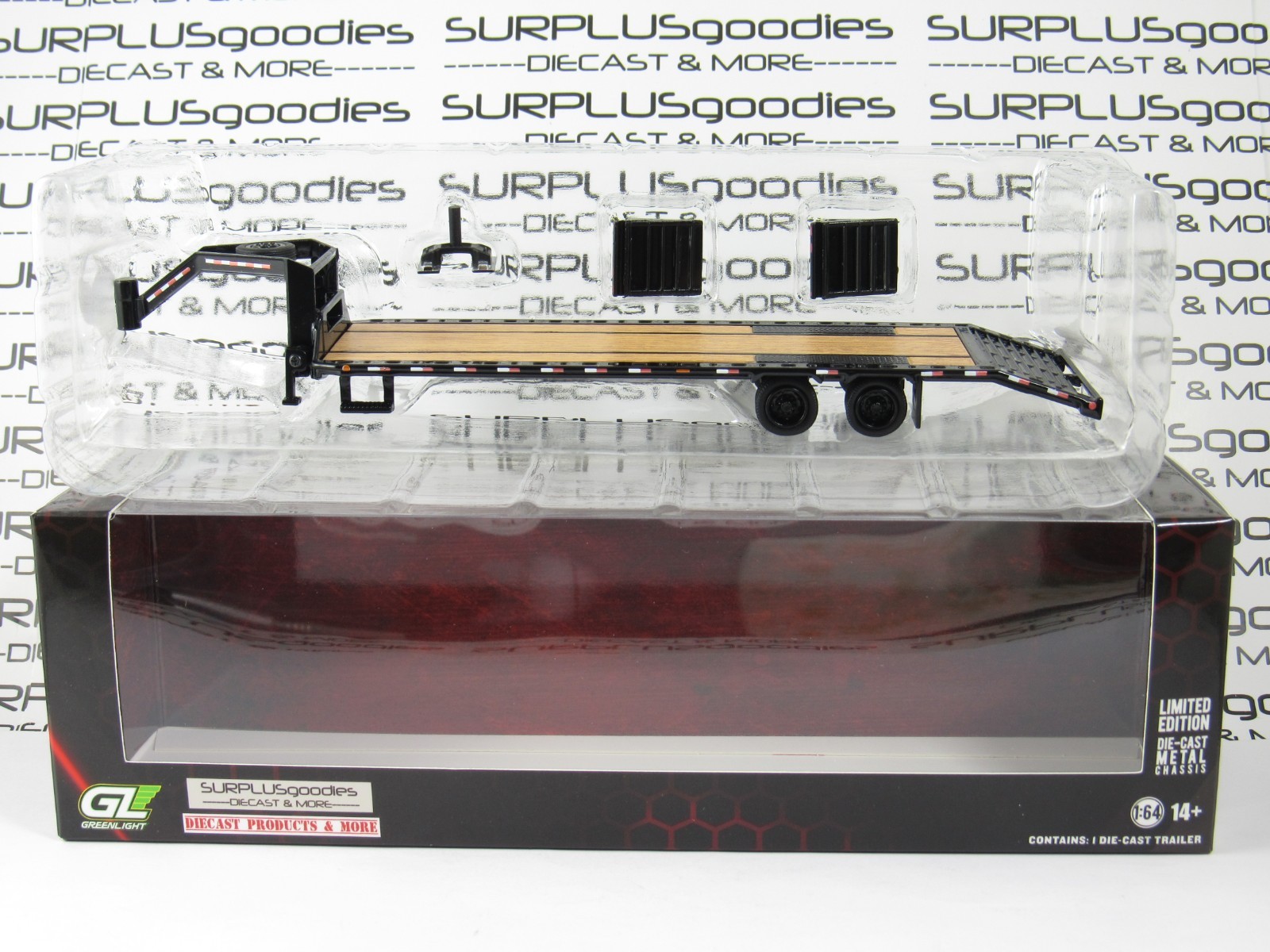 2025 SURPLUSgoodies Exclusive: Greenlight 1:64 Black GOOSENECK TRAILER #51651