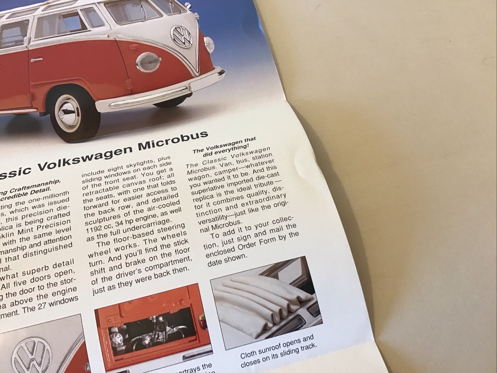 Franklin Mint 1962 Volkswagen Microbus Rare Brochure Paperwork Only 1:24