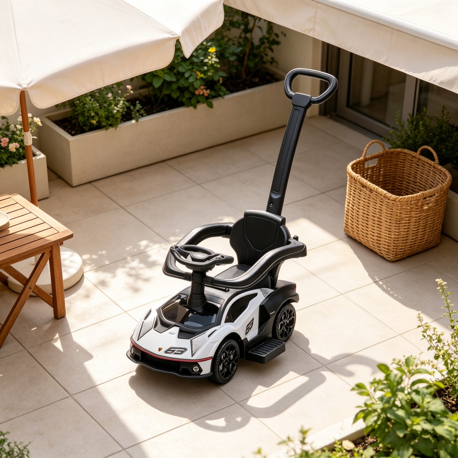 White Toddler Push Car – Stroller Walking Car for Age 1-3, Backyard Outdoor Fun