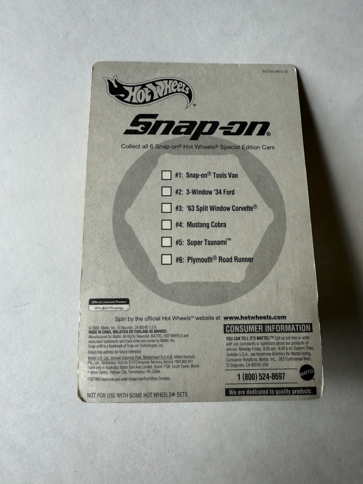 Hot Wheels 2003 Snap-on Special Edition Mustang Cobra #4 of 6