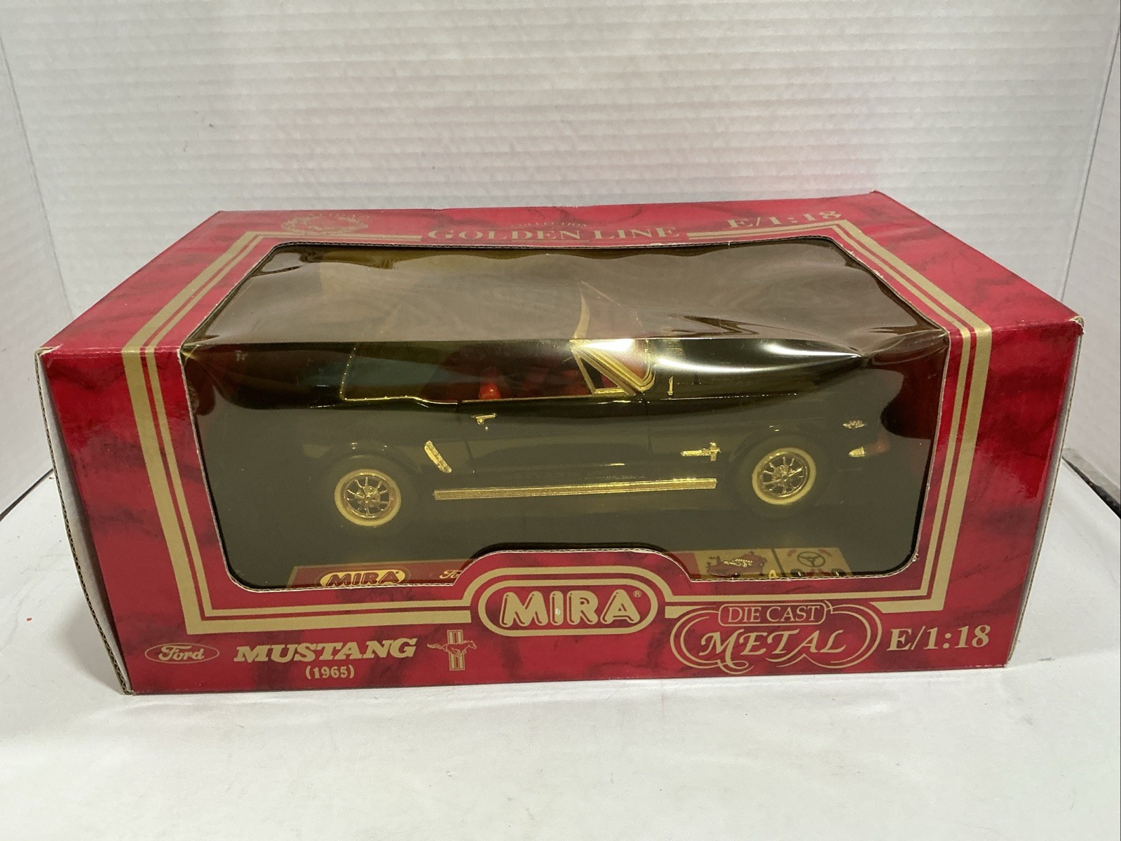 MIRA GOLDEN LINE 1965 Ford Mustang ~ Black With A Black Soft Top 1:18 Diecast