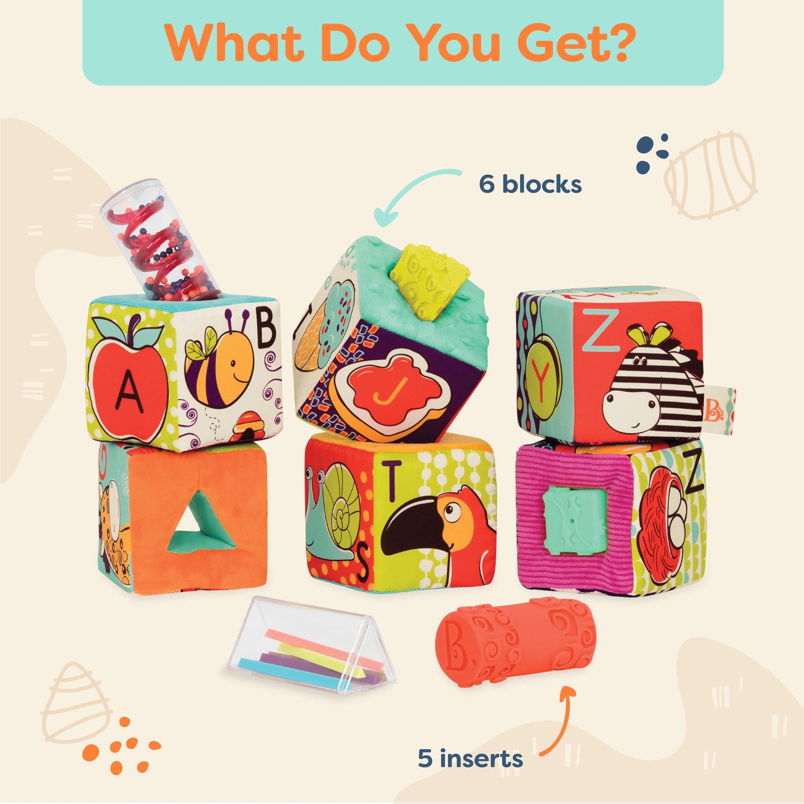 B. toys – Soft Fabric Building Blocks for Toddlers – Educational Alphabet wit…