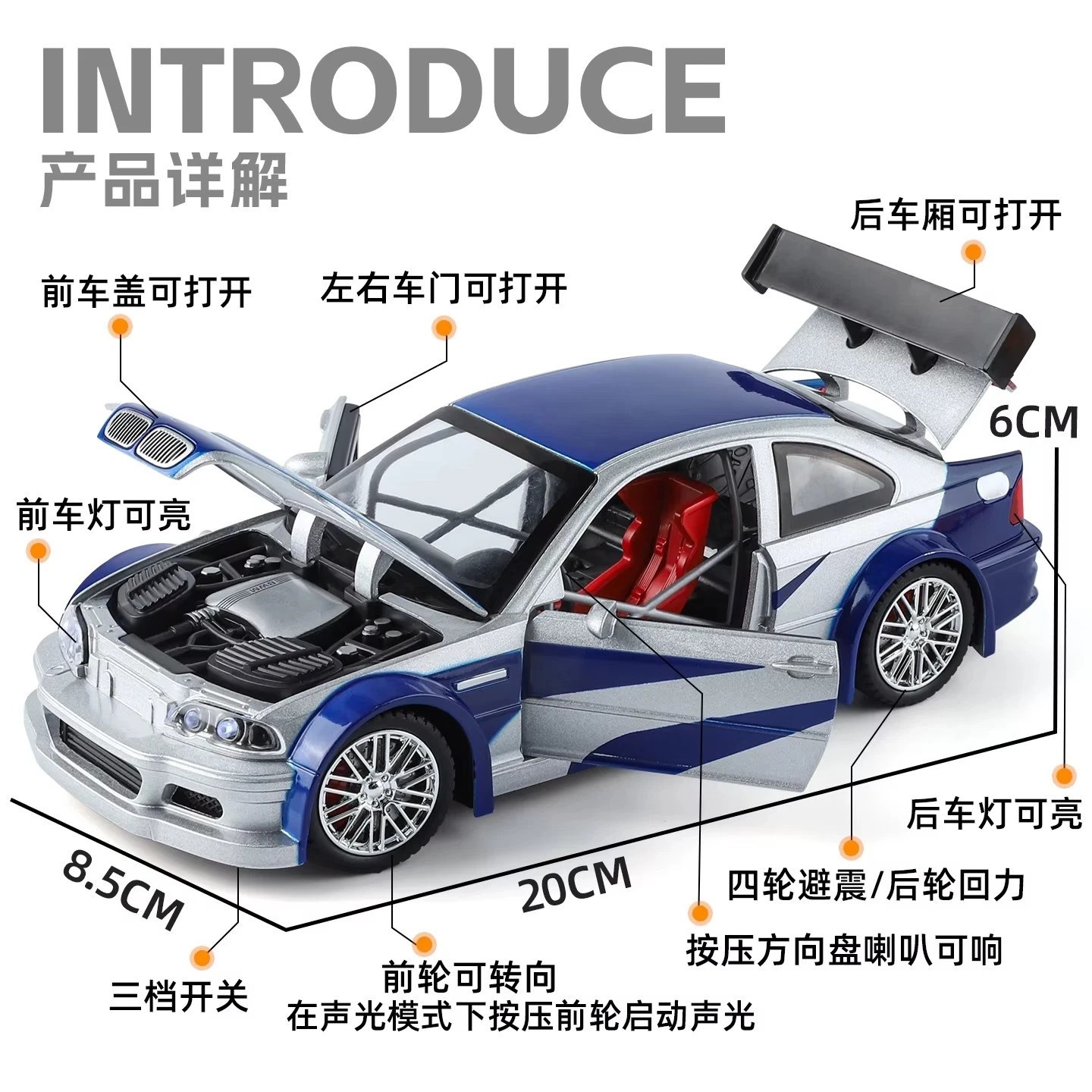 1:24 BMW M3 GTR E46 Diecast Model Car – Sports Muscle Car Collector Display