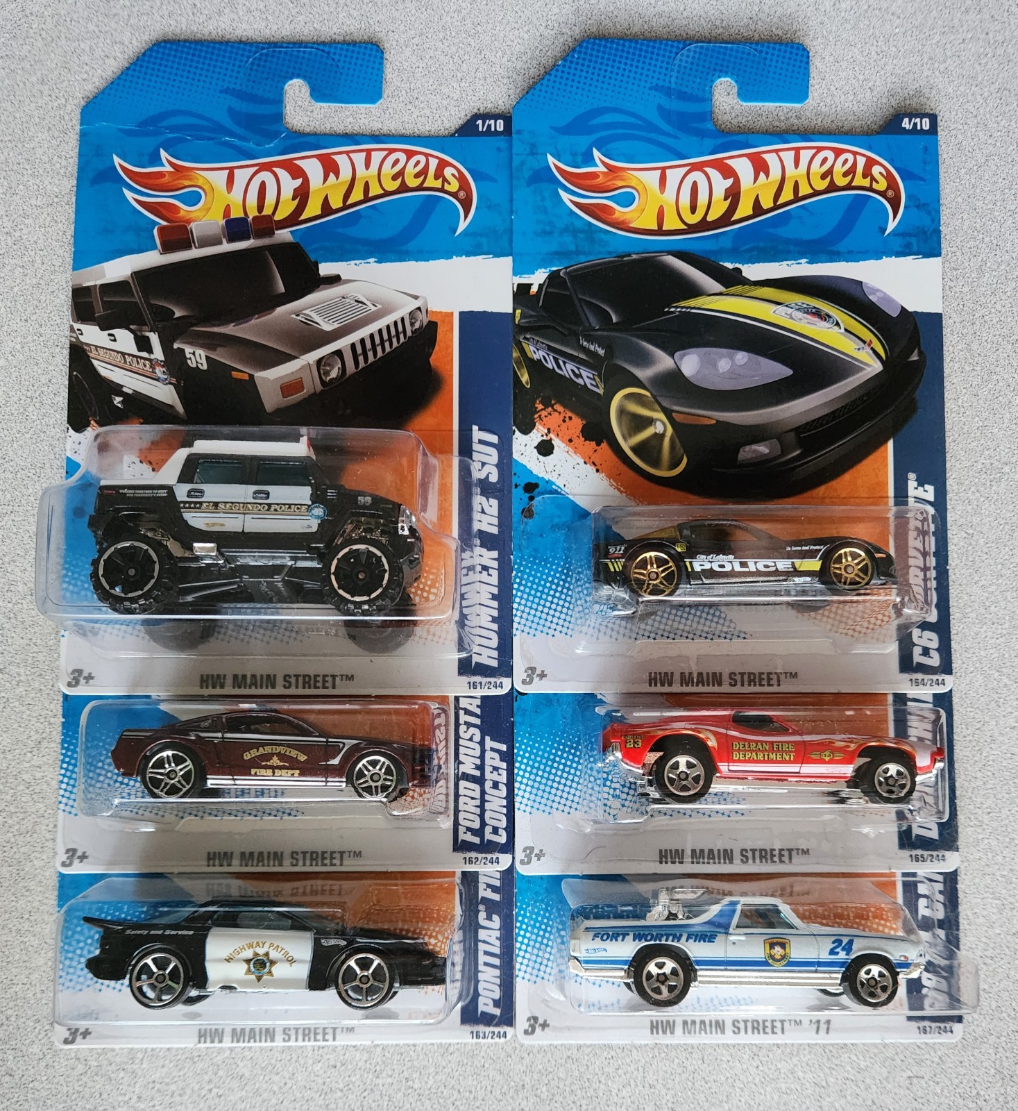 2011 Hot Wheels HW Main Street Police Firebird Corvette Hummer H2 Mustang Bundle