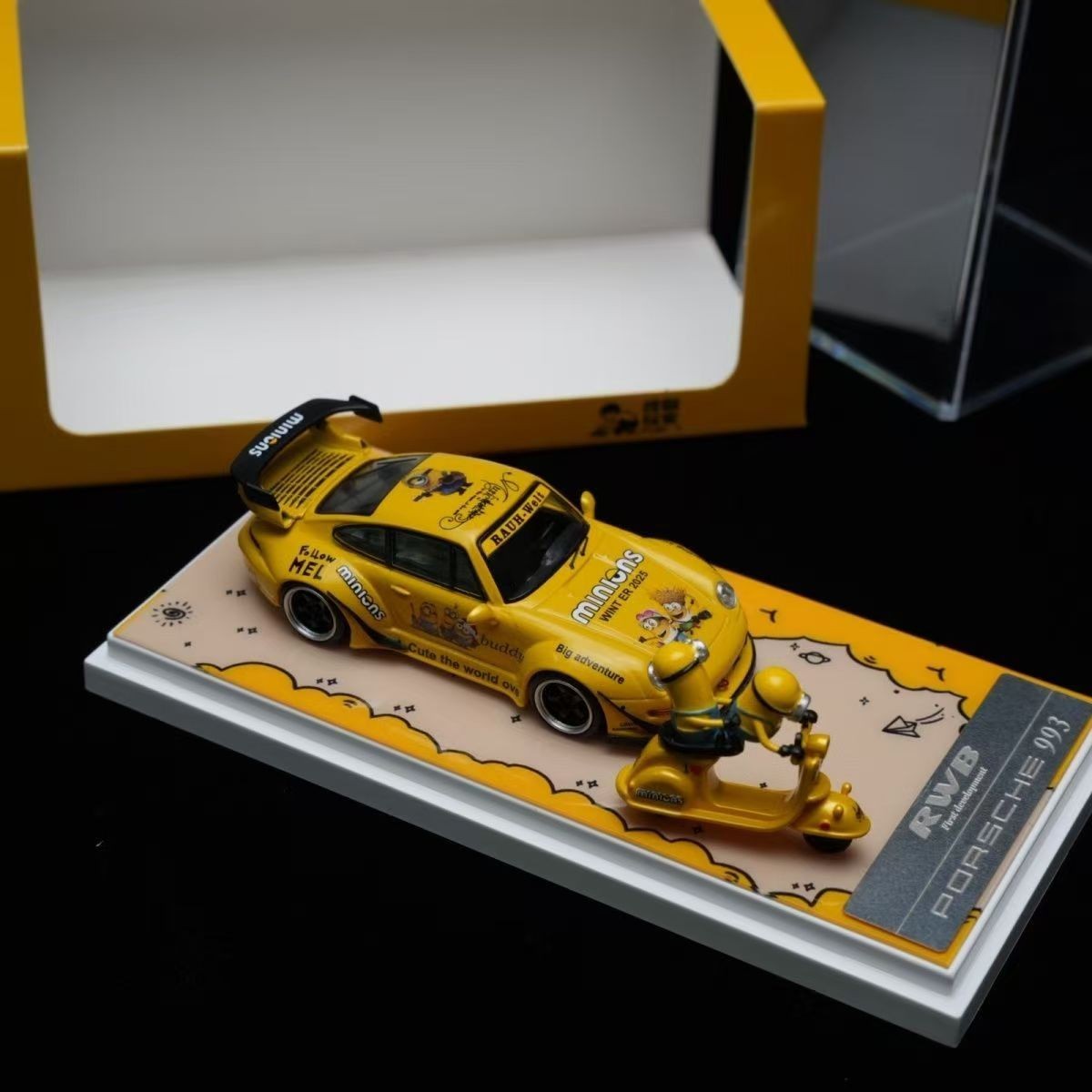 1/64 For Porsche 993 RWB Minions Painted Alloy Model Car