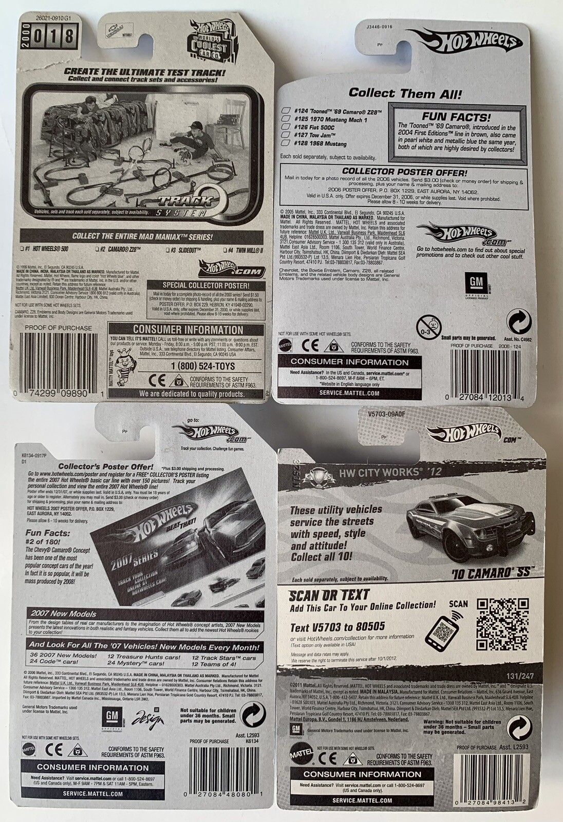 Hot Wheels Lot of 4 Chevy Camaros: 3 Exclusive KMART COLOR VARIATIONS and Z28