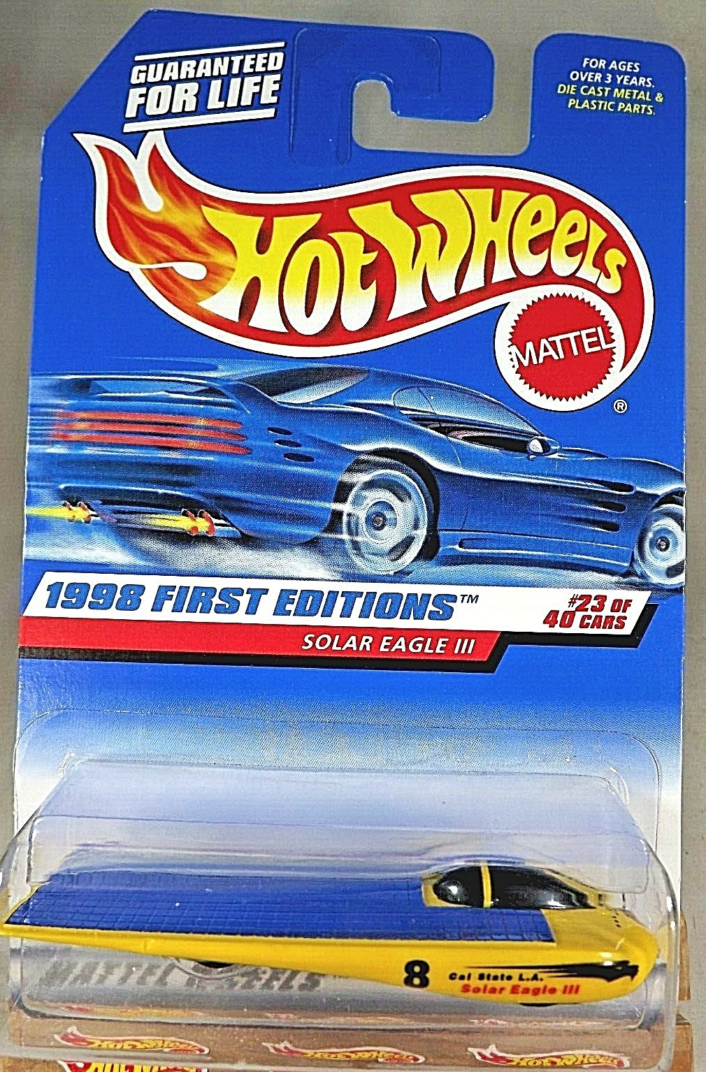 1998 Vintage Hot Wheels #650 First Editions 23/40 SOLAR EAGLE III Yellow – Blue