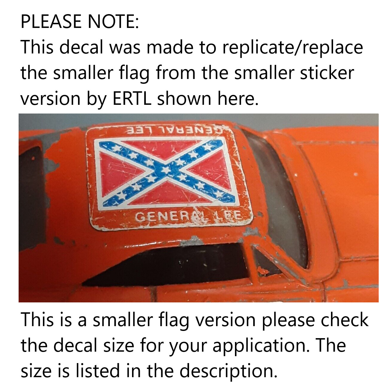 White Toner 1:64 Waterslide ERTL General Lee Replacement Decals