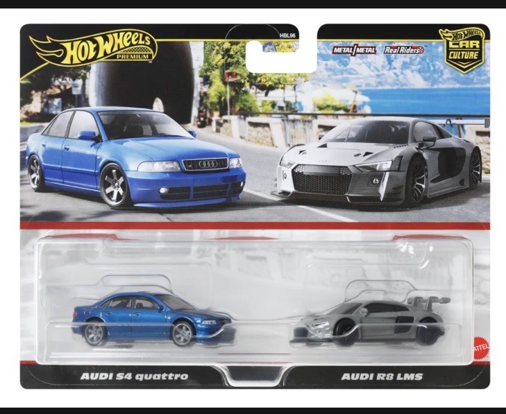 Hot Wheels Premium Car Culture Twin 2 Pack Audi S4 Quattro & Audi R8 LMS
