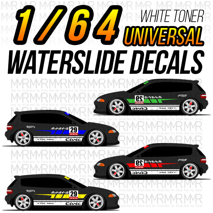 1/64 Scale CIVIC EG STRIPE – Drag Custom White Toner Universal WaterSlide Decals