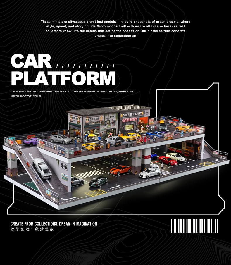 1/64 Diorama Diecast Car Garage Model Multi-Layer Car Parking Lots Display Scene