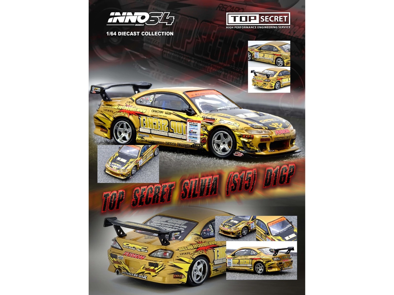 NISSAN TOP SECRET SILVIA S15 WINNER D1GP 2004 1/64 INNO MODELS IN64-S15TS-D104