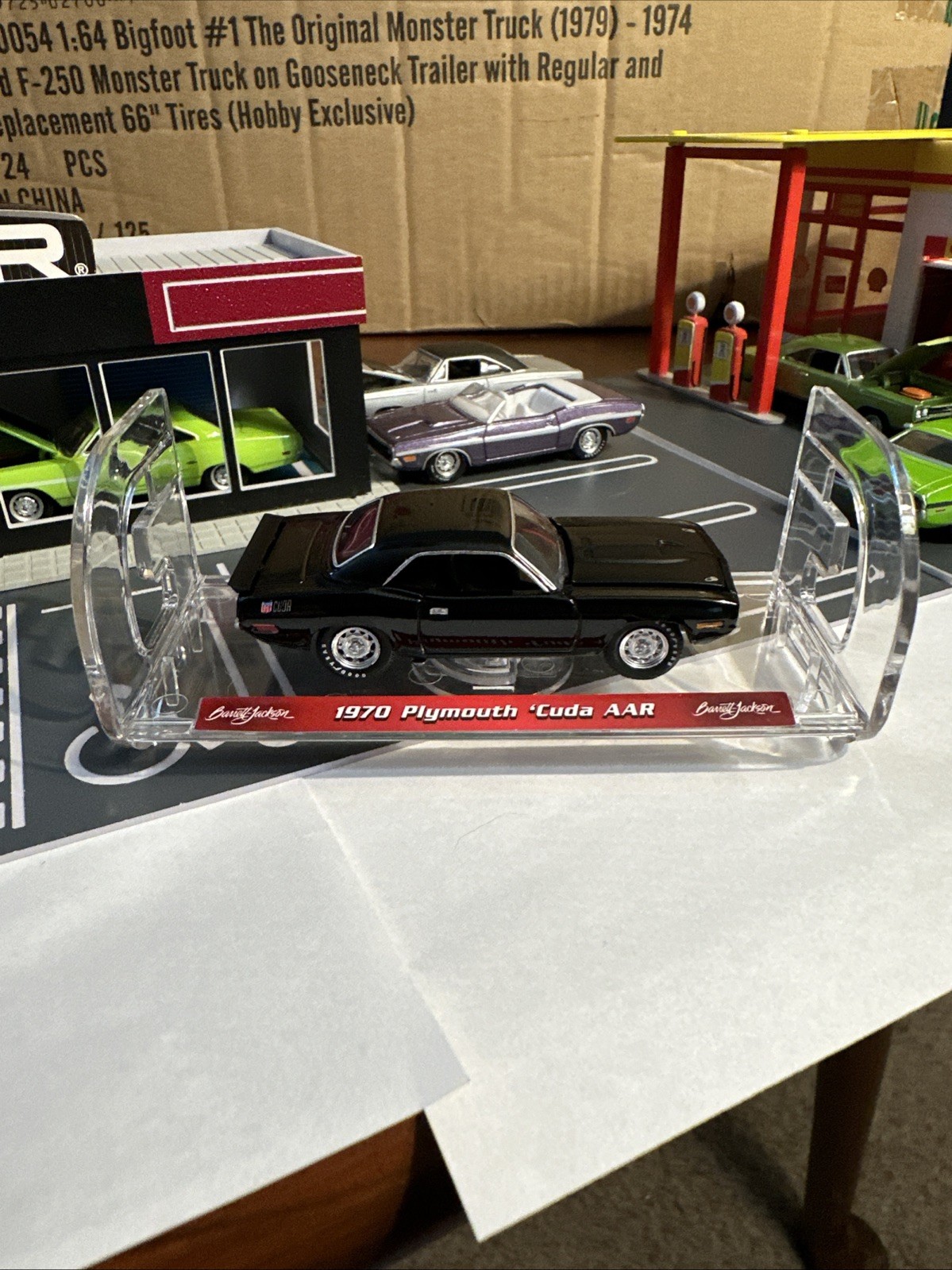 2025 Greenlight 1970 AAR Cuda Black With Stand 1/64 Adult Collectible