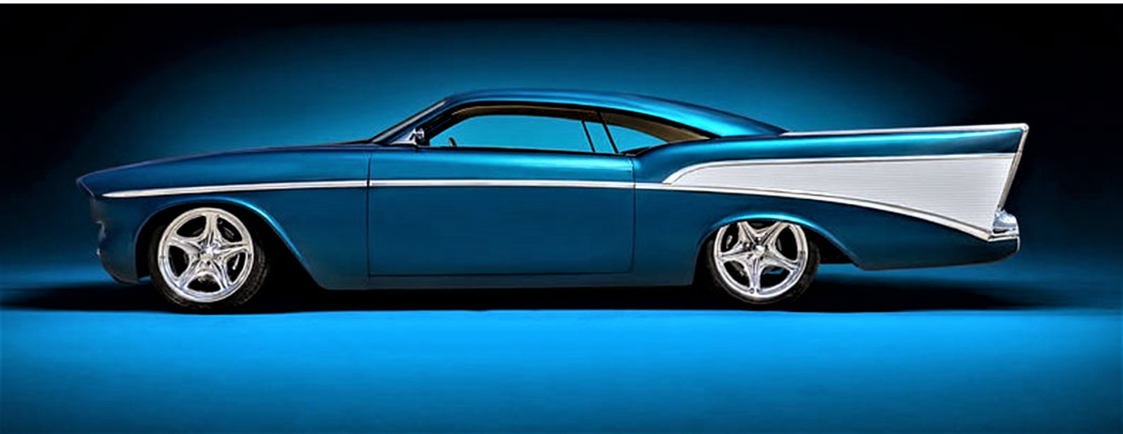 57 Chevy Classic Custom Concept Hot Rod Race55Promo Car Carousel BLU 124 118 112
