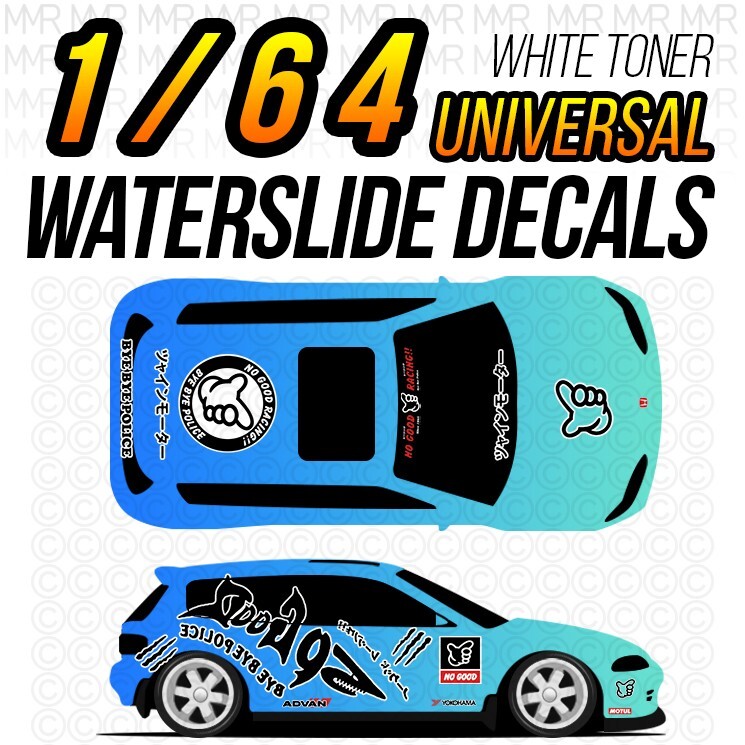 1/64 NO GOOD RACING SHARK Custom White Toner WaterSlide Decal for Hot Wheels