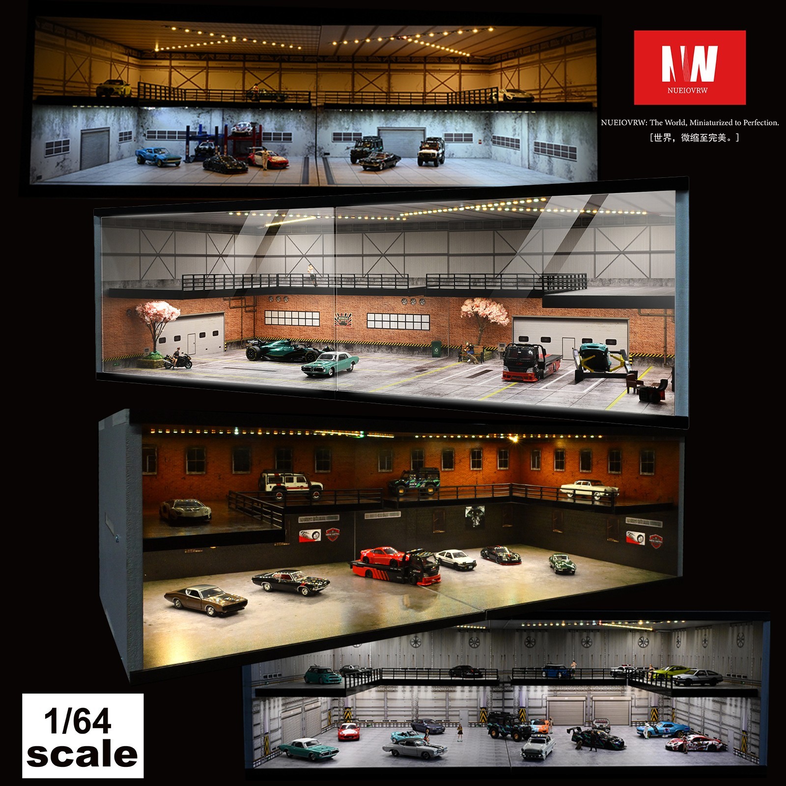 Diorama 1:64 Car Garage Model LED Lighting Street View Building Scene Model