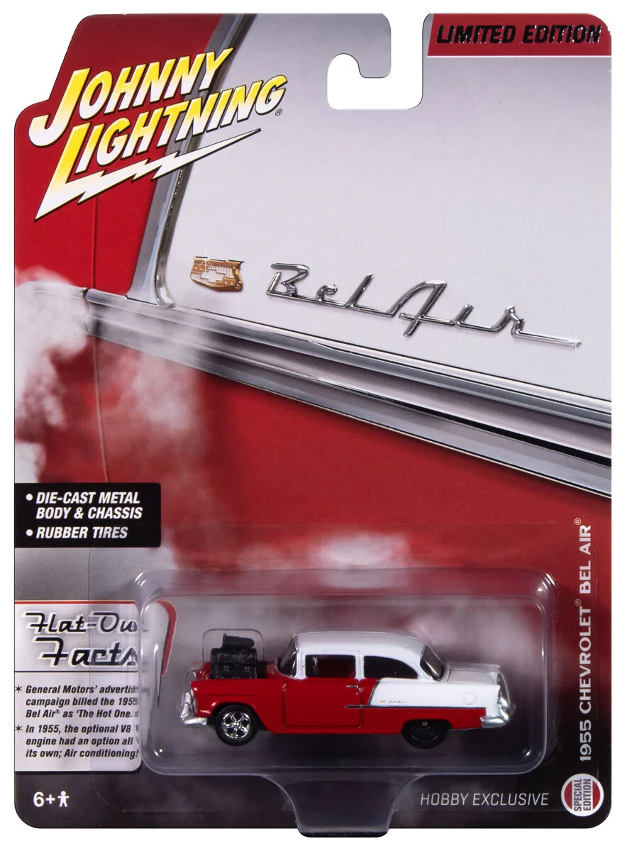 Johnny Lightning HOBBY EXCLUSIVE ’55 Chevy Bel Air 1:64 Diecast (RED/WHITE) 408
