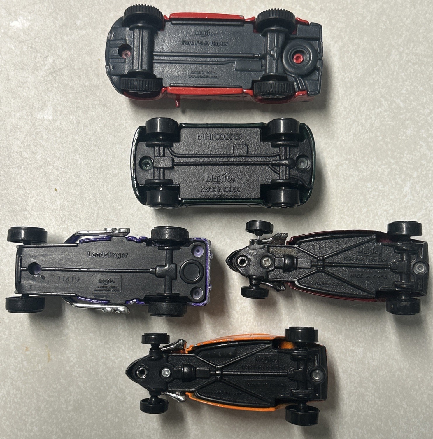 Maisto 1/64 Vehicle Lot Of 5, Mini Cooper/Raptor/Leadslinger/’34 Ford Hot Rods