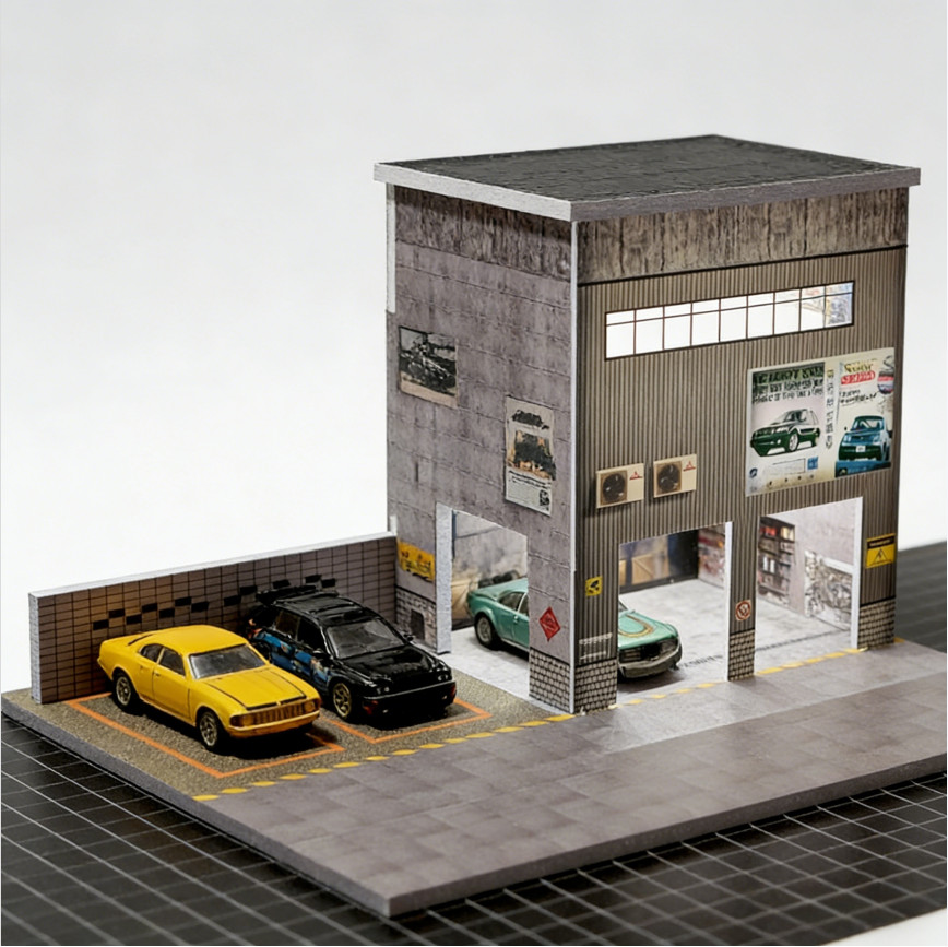 Diorama 1/64 Die-Cast Car Garage Model LED Car Display Collection Scene Gifts US