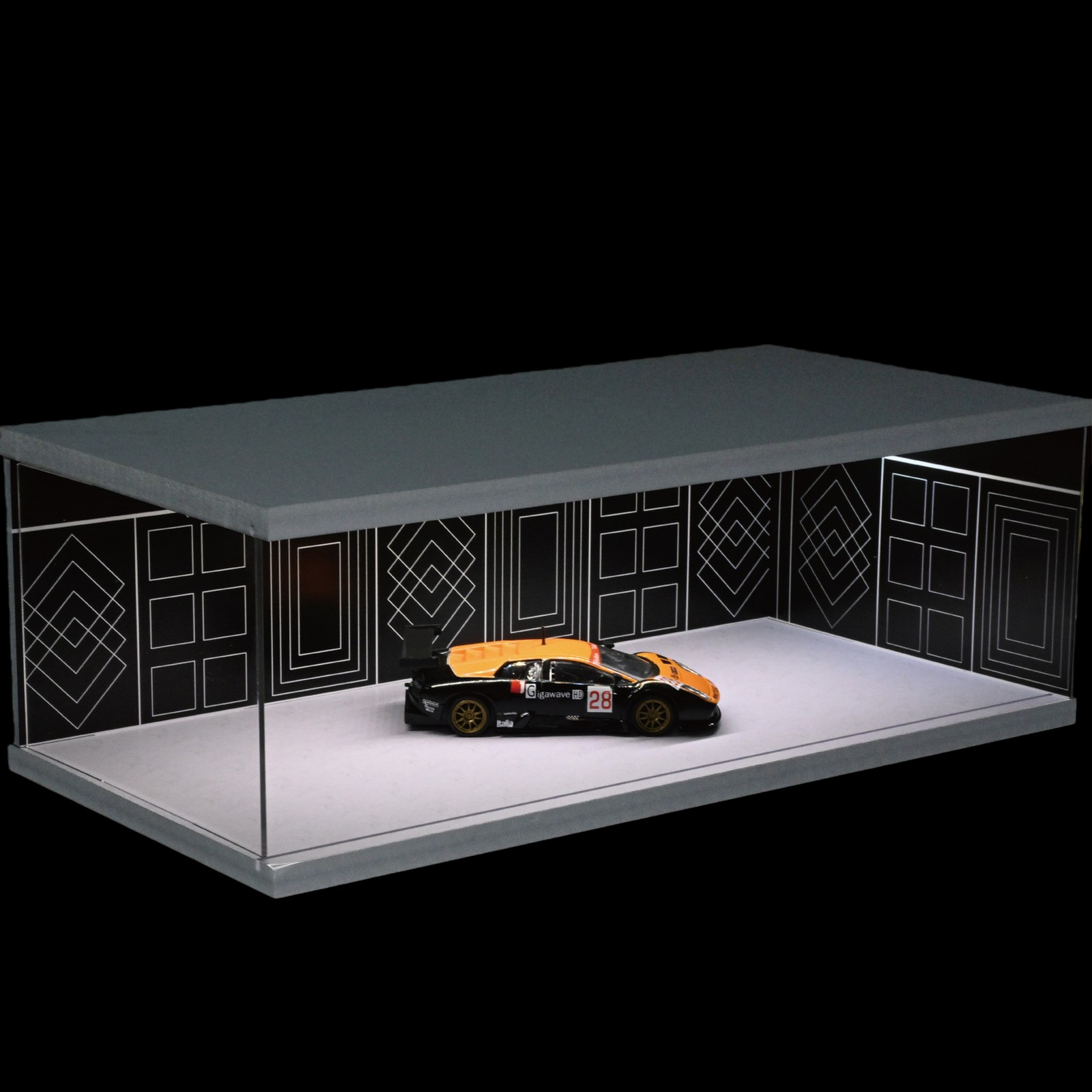 Diorama 1/64 Car Garage Model LED Lighting City Parking Lot Scene Model Gift Toy