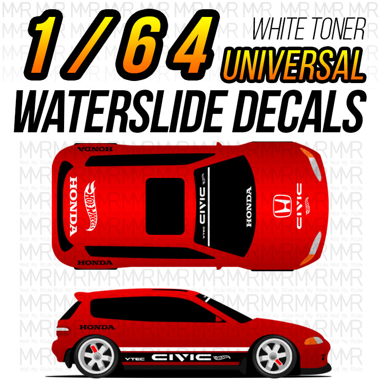 1/64 Scale CIVIC EF STRIPE Custom White Toner Universal WaterSlide Decals Hot
