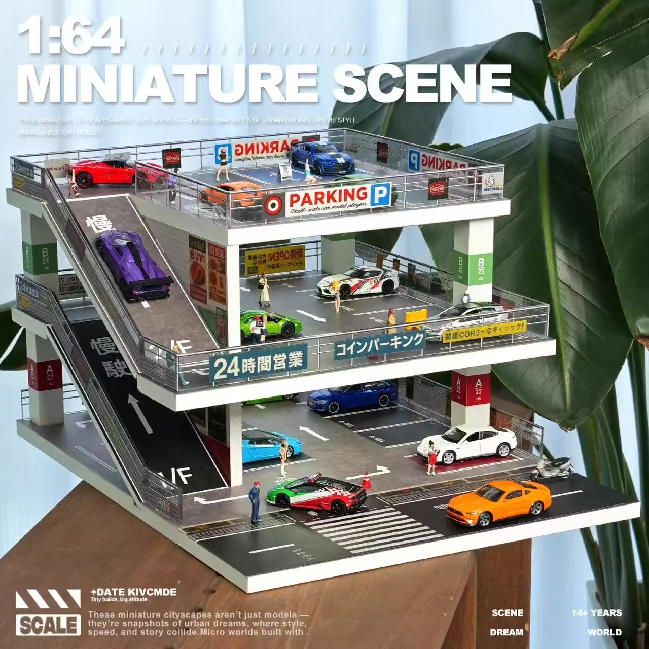 1/64 Scale Diorama Parting Lot Mode LED Lighting Car Display Case Scene Decor US