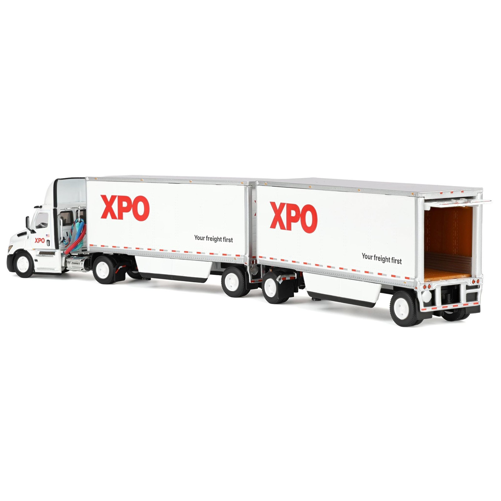 DCP 1/64 XPO Freightliner Cascadia Semi Truck Pup Trailers USA Version 60-1808