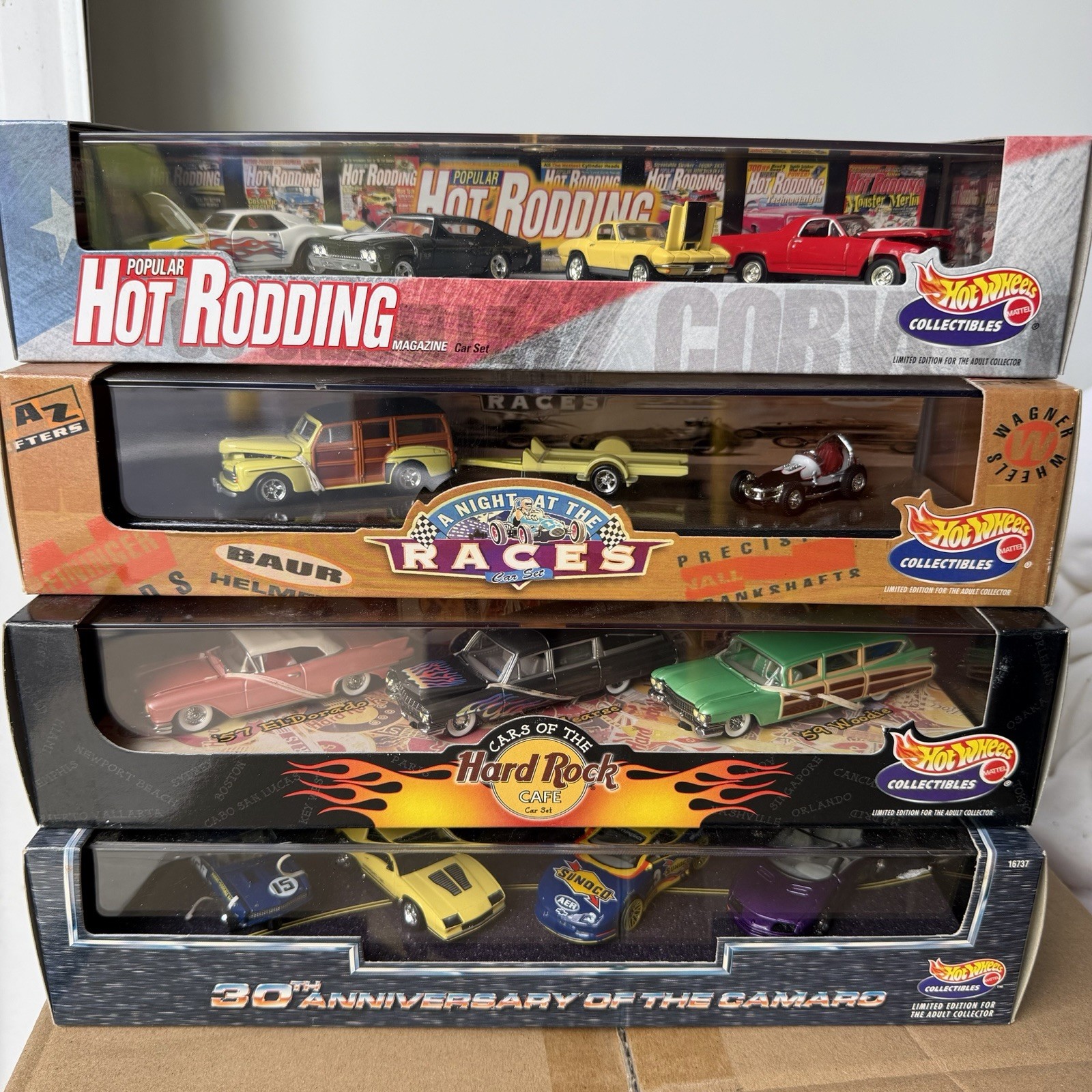 Lot (4) Hot Wheels Collectibles Sets Hard Rock Camaro Muscle Rodding Night Races
