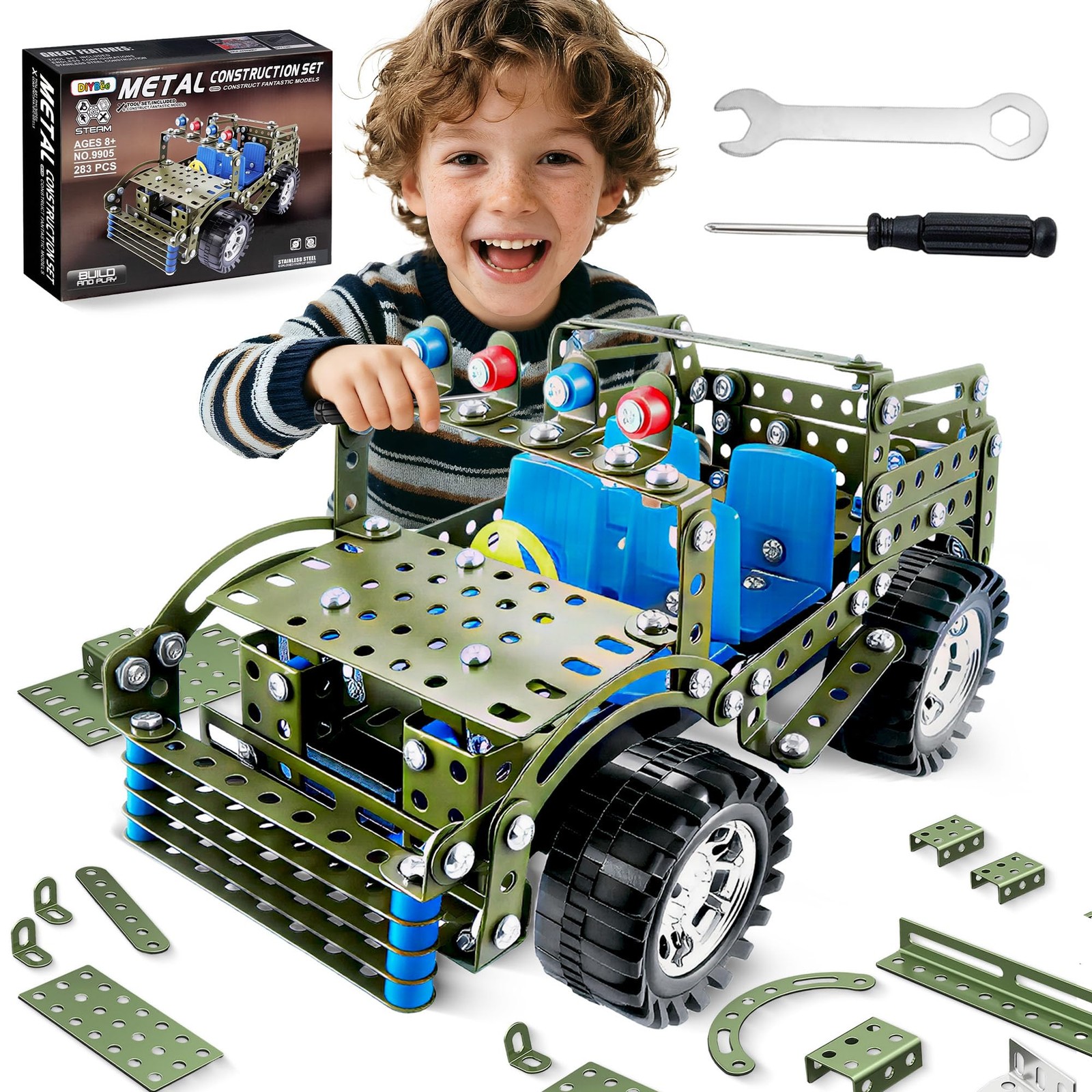 283 Pcs Metal Model Car Kit, STEM Building Toys for Kids 8-12