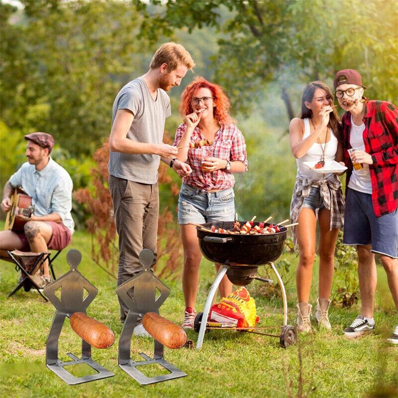2-4Pcs Foldable BBQ Grill Rack Standing Man Shape Funny Hot Dog Roaster Holder