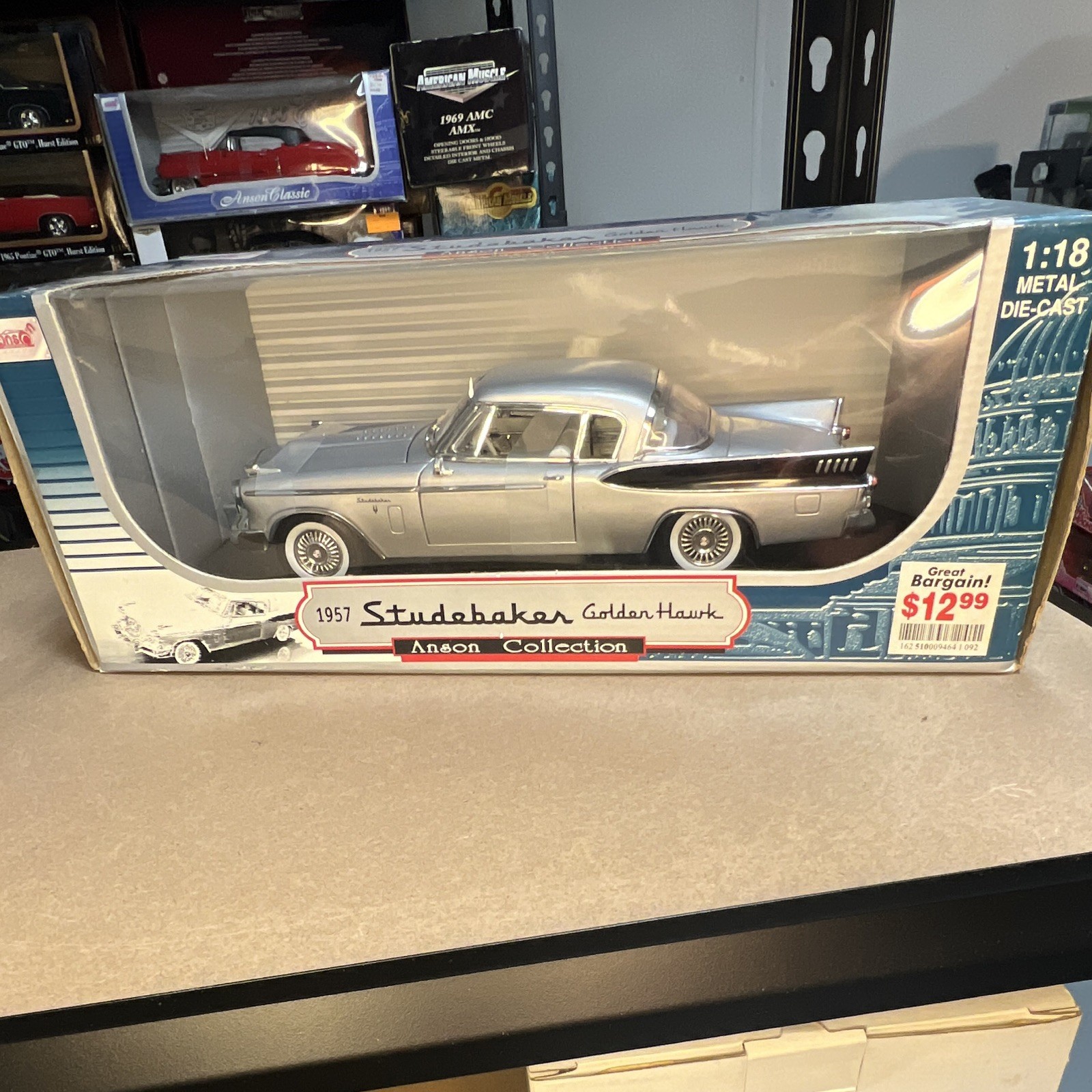 Anson Collection 1957 Studebaker Golden Hawk 1:18 Die Cast Silver New & Sealed